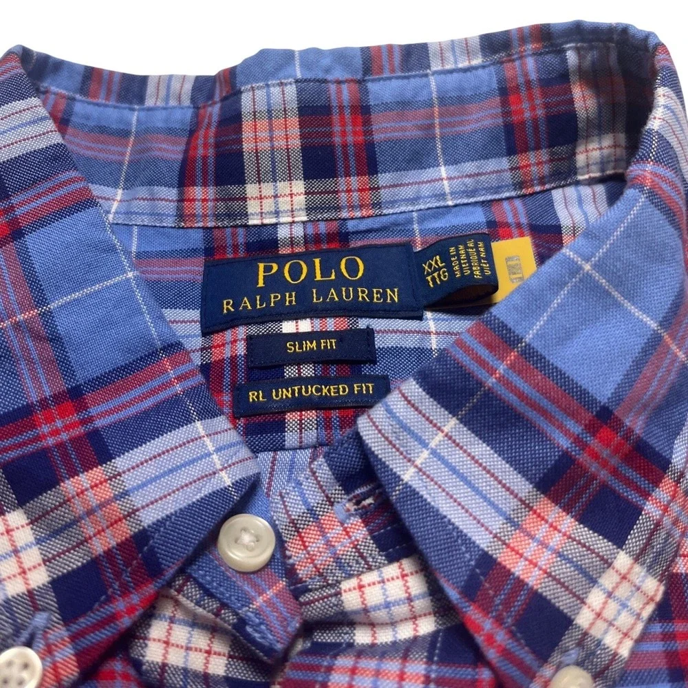 Polo Ralph Lauren Men XXL Slim Fit Untucked Plaid Short Sleeve Button Down Shirt